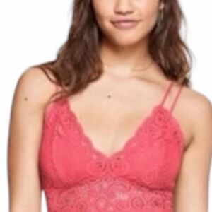 PINK VICTORIA’S SECRET Women’s Pink Red Lace Longline Strappy Bralette Size XS